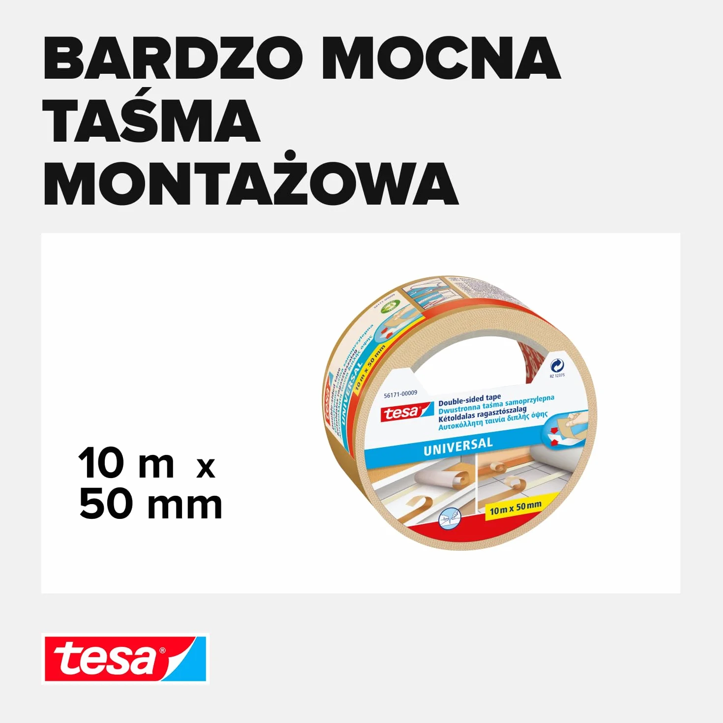 Tesa 56171-00003-11 Taśma Dwustronna, Biały, 10 x 50 mm
