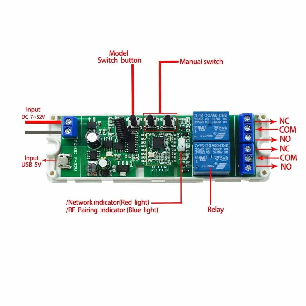 ZigBee 2 kanały, 5 V, 12 V, przekaźnik suchościeralny, automatyczny, regulowany i natychmiastowy zamek, współpracuje z tuya app SmartThings, Alexa i Google Home