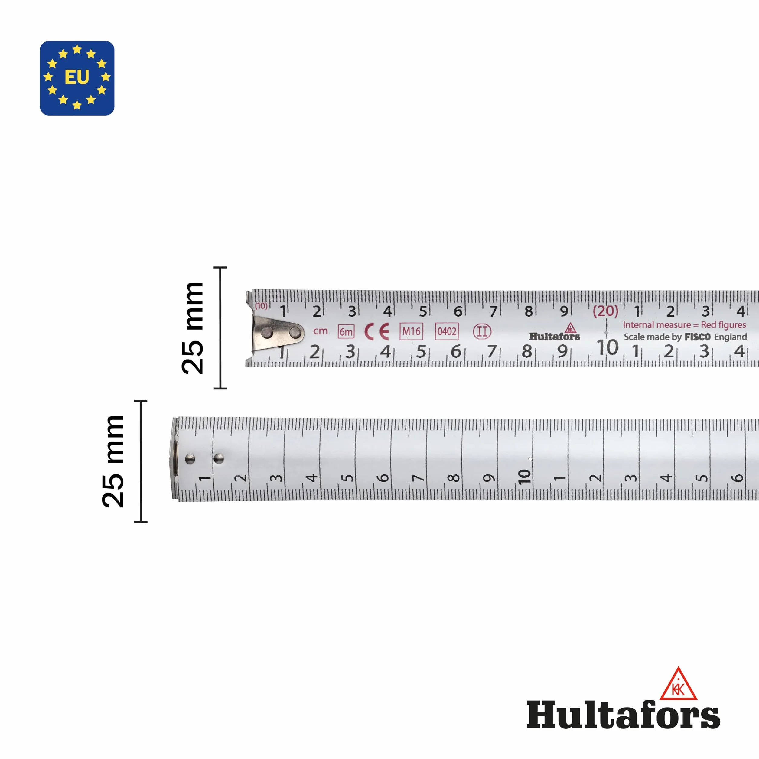 Miara zwijana kieszonkowa Talmeter 6m x 25mm biała Hultafors