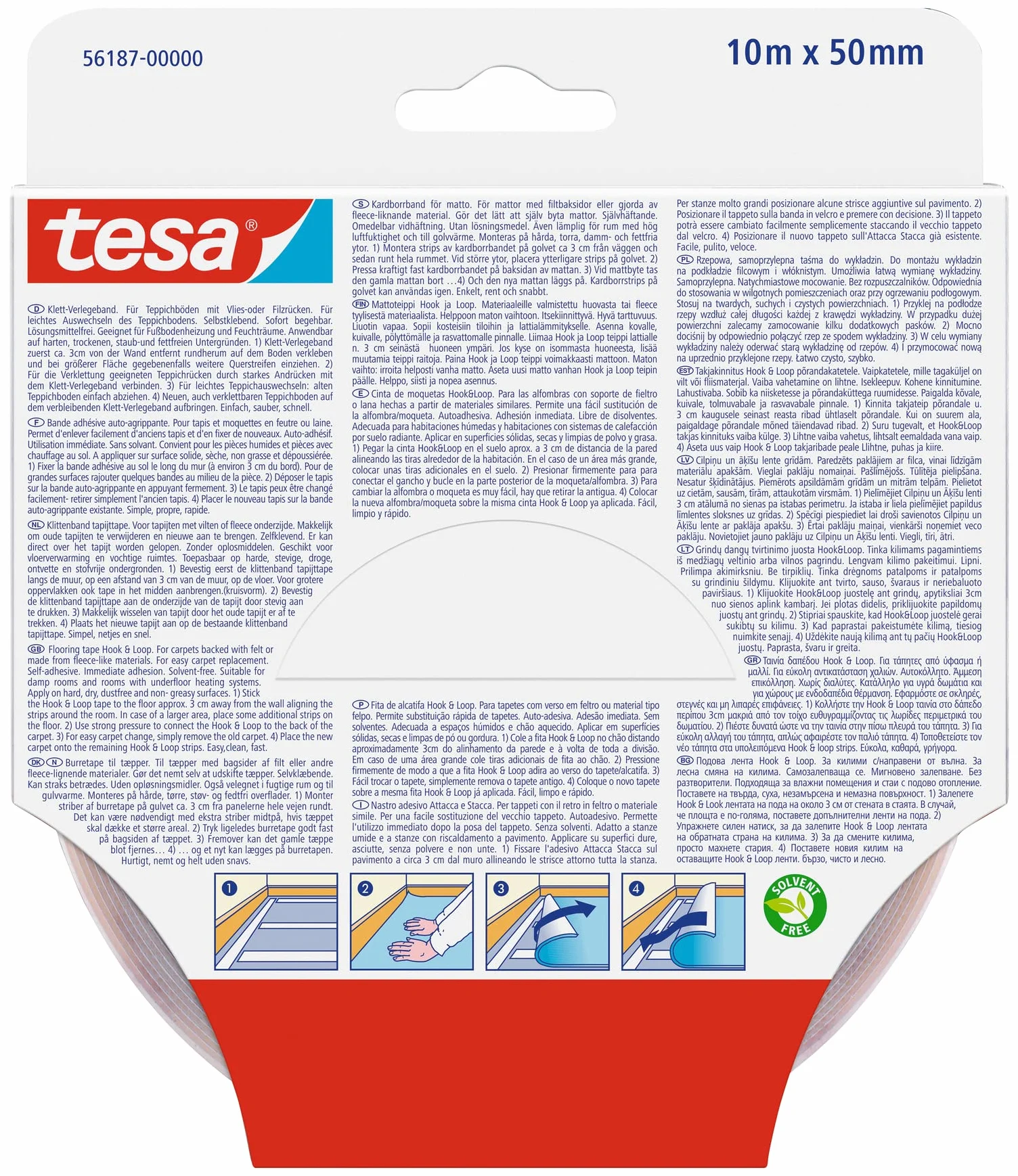 tesa Taśma na rzep do układania dywanów, 10 m x 50 mm