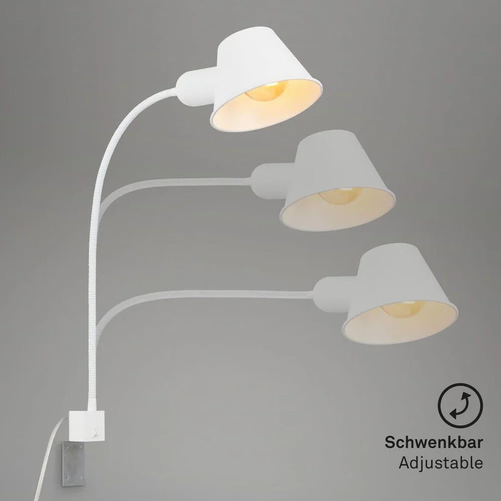 Briloner Elastyczna Lampa Nocna Biała z Przełącznikiem | Regulowana Lampa do Sypialni | Oprawka E27 | Maks. 10 W | Kabel 63 cm | Idealna do Czytania