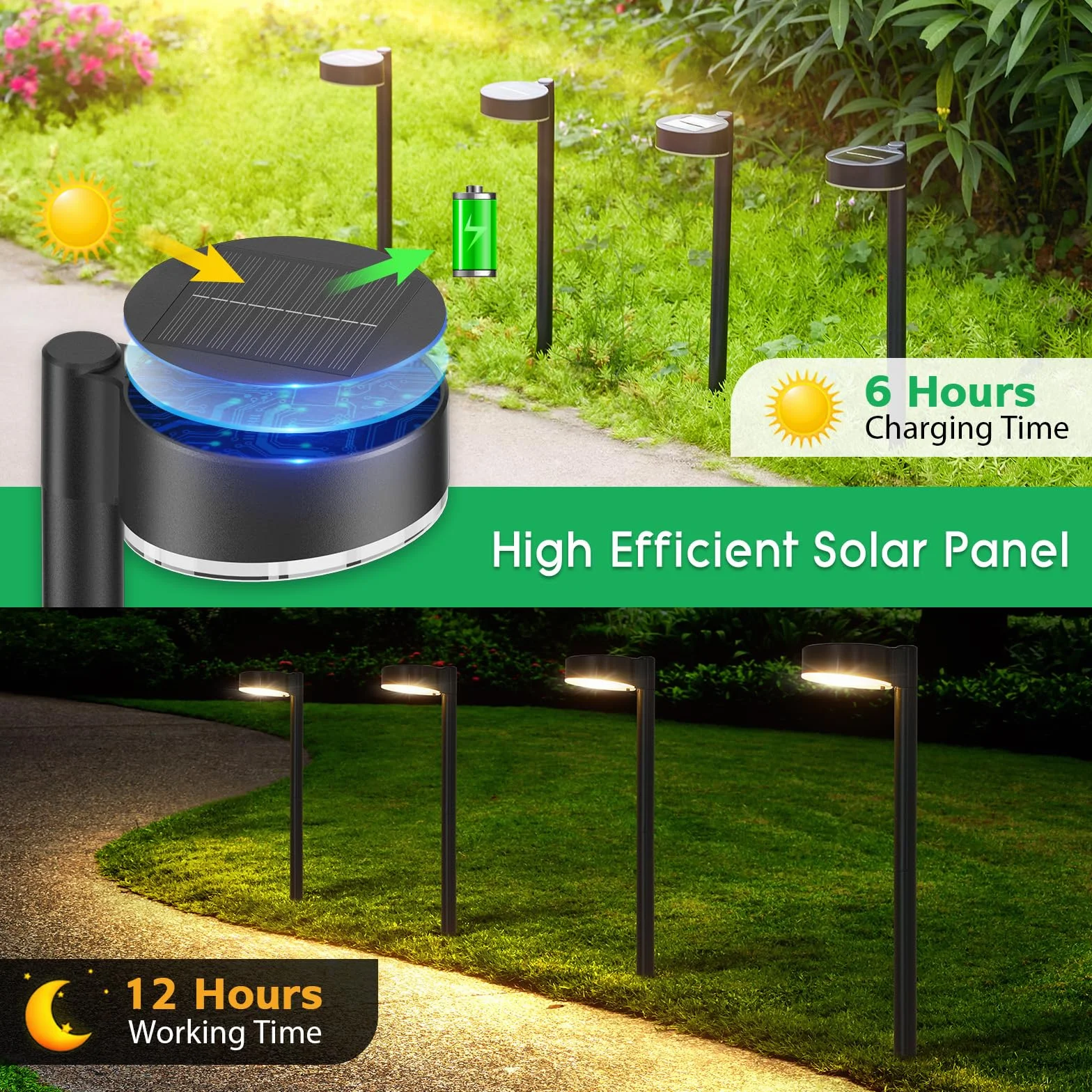BUCASA Lampy solarne do ogrodu, 8 x 12 diod LED, jasne lampy solarne do użytku na zewnątrz, z dłuższym czasem pracy, wodoszczelność IP65, solarne lampy ogrodowe, dekoracja na trawnik, taras