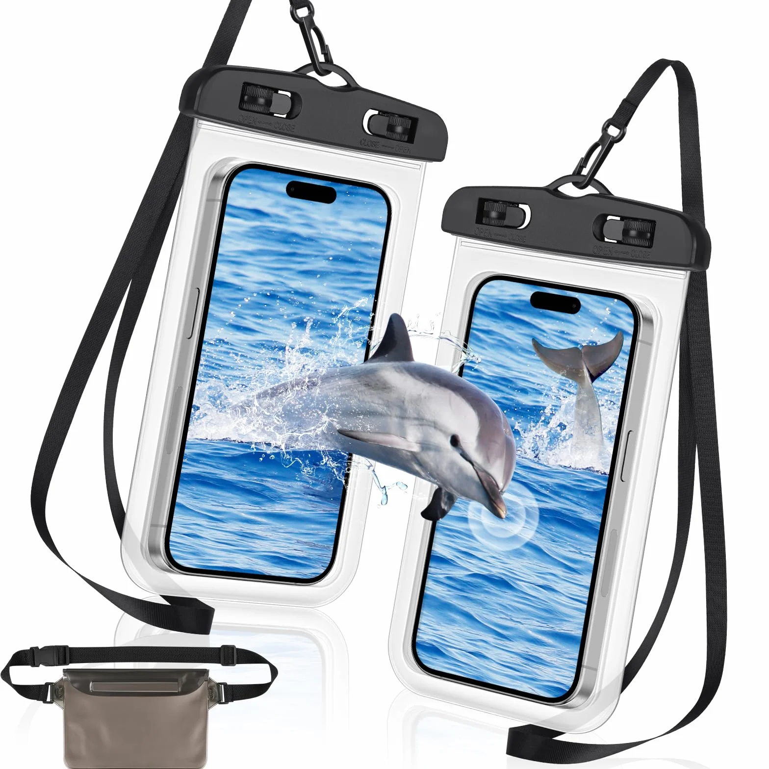 2 sztuk Wodoszczelne etui na telefon komórkowy,Wodoszczelna torba na brzuch,IPX8 Wodoodporna torba na smartfona telefon iPhone 16 15 14 13 12 Pro XS do 7,2"