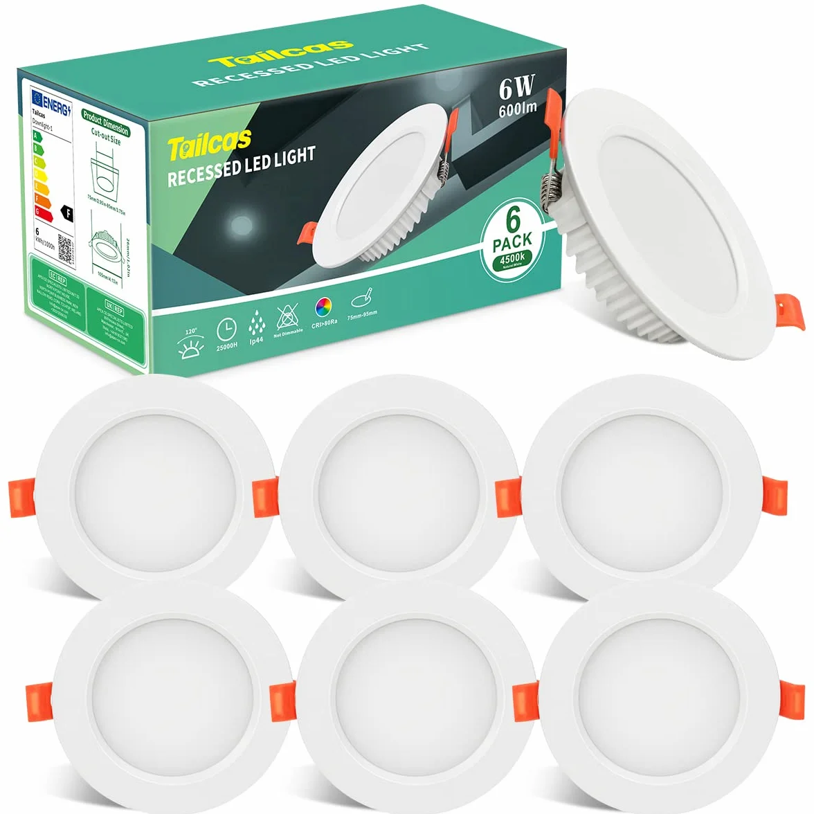 Downlight LED wpuszczany 6 W odpowiednik 60 W, 6 sztuk wpuszczany reflektor LED okrągły neutralny 4500K, 600LM ultra cienki 26 mm, Ф85-95 mm, nieściemnialny AC 160-260 V, LED iluminator do salonu