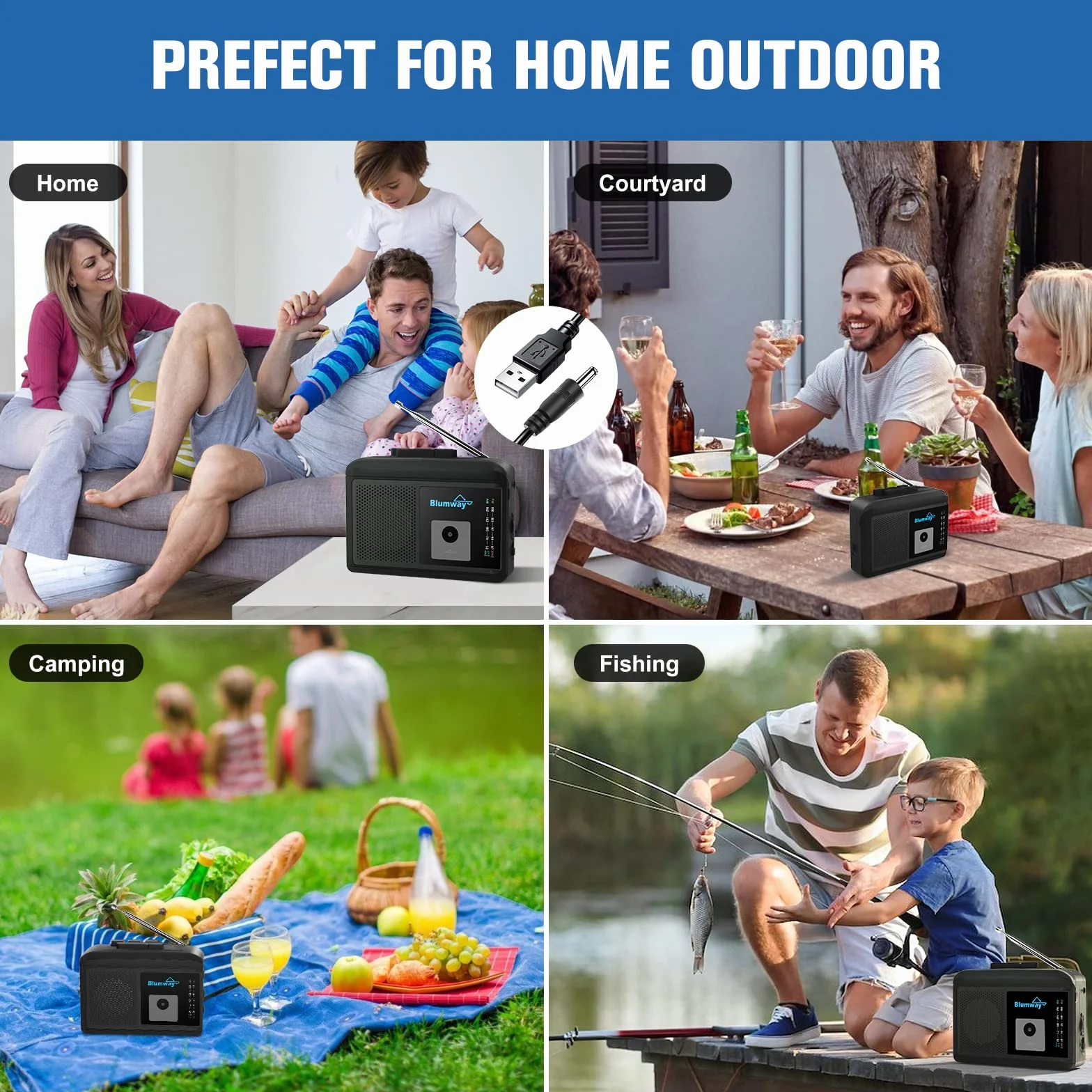 BlumWay Bluetooth przenośny odtwarzacz kasetowy retro AM/FM stereo z głośnikiem