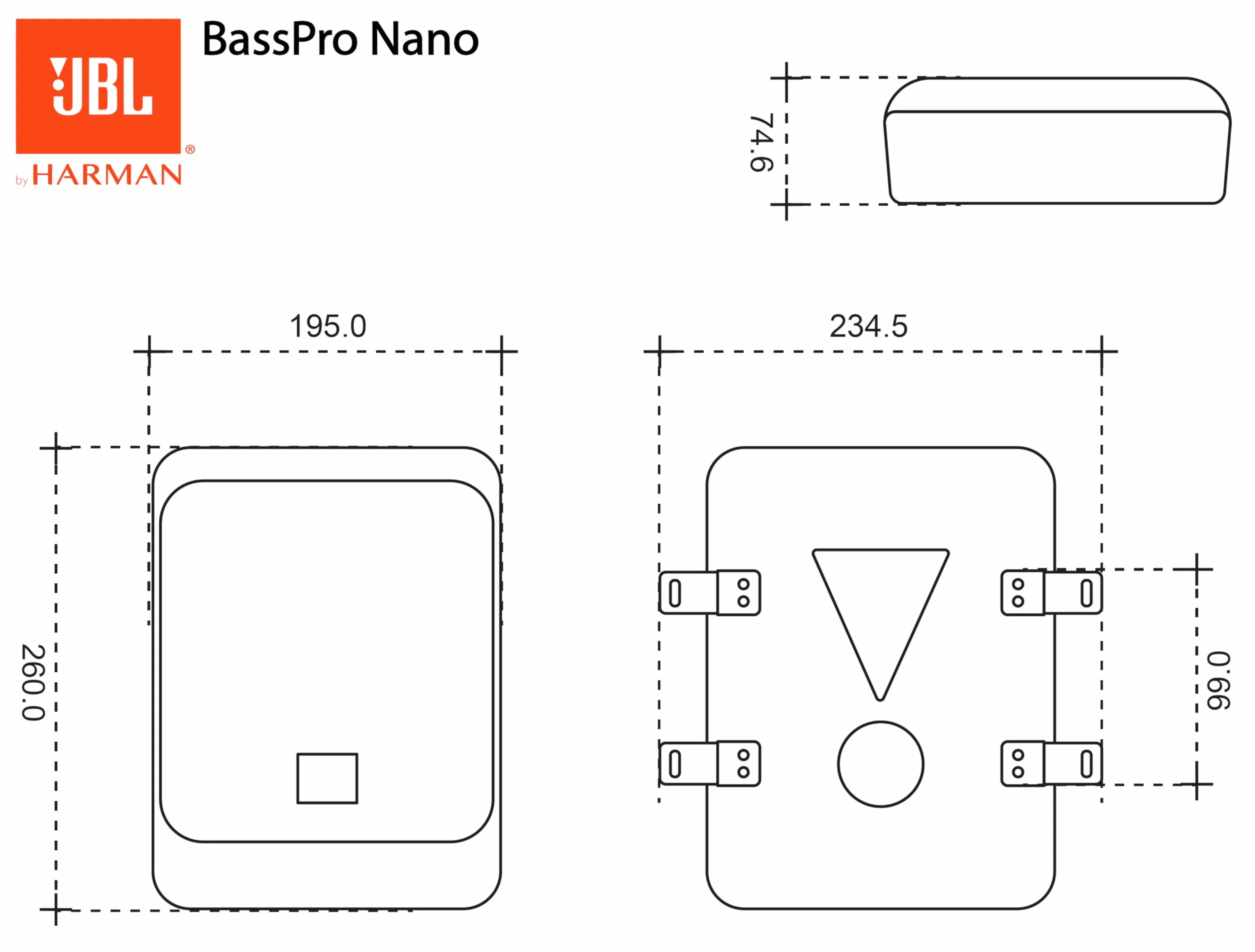 JBL BassPro Nano ultra kompaktowy, aktywny subwoofer pod siedzenie, zestaw do samochodu, 15 x 20 cm, 200 W,