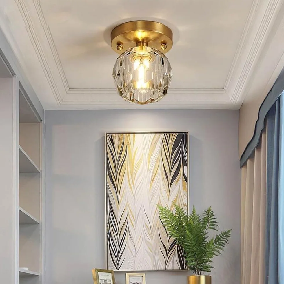 Lampa sufitowa LED do korytarza, złoty kryształ, oświetlenie wewnętrzne do salonu, sypialni, jadalni, na balkon, klatkę schodową, korytarz, do hotelu