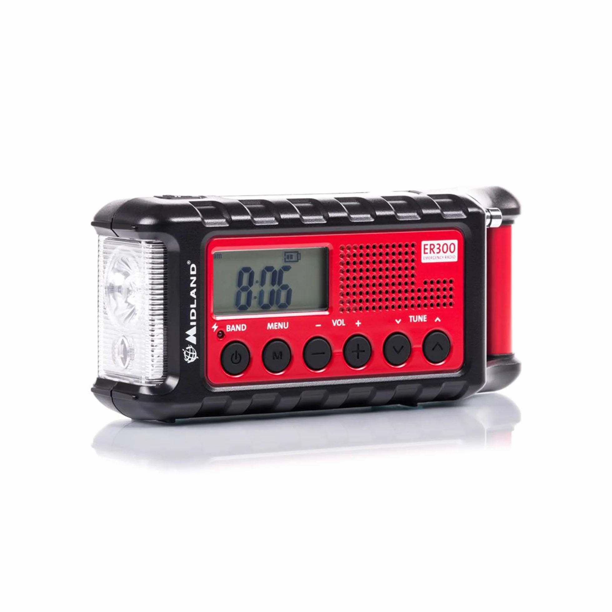 Midland C1173 ER300 Radio z Korbą, Czarny/Czerwony, 2000 mAh