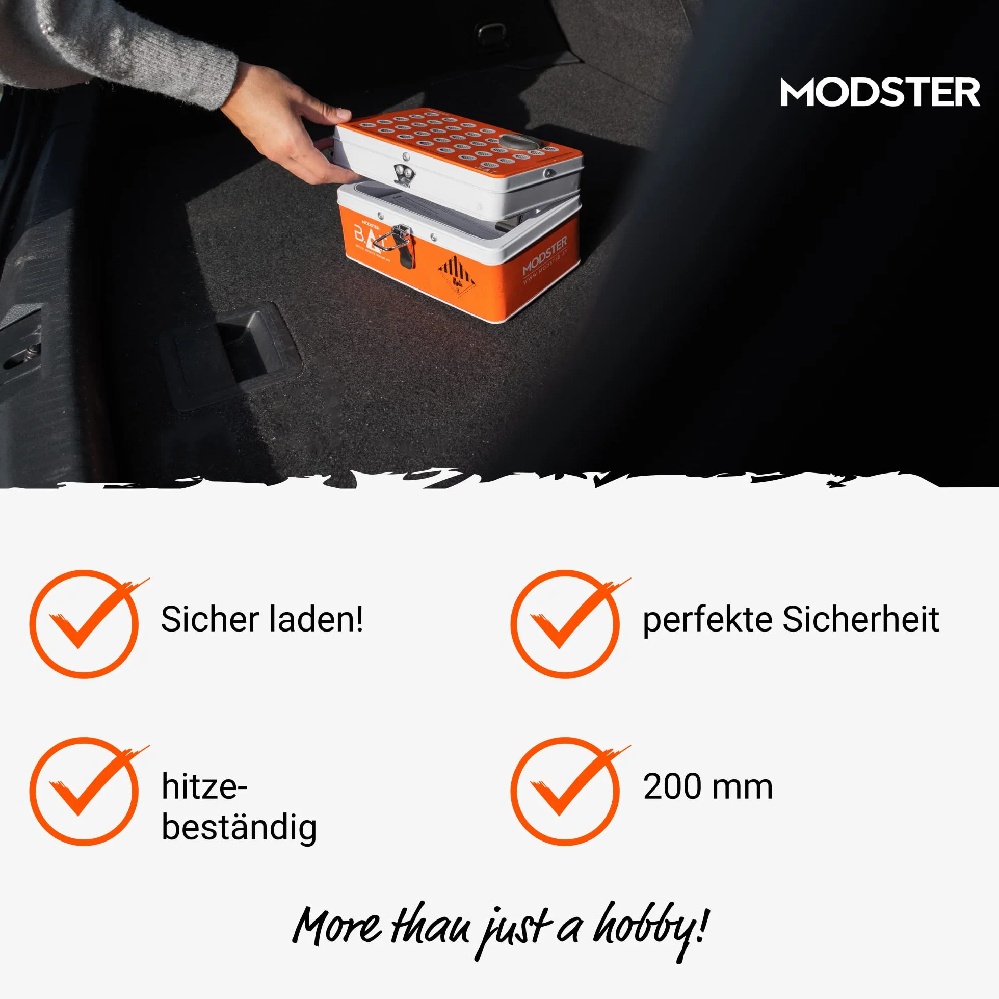 MODSTER BAT Safe Lipo Tresor Mini zabezpieczenie do ładowania, białe, pomarańczowe, MD11130