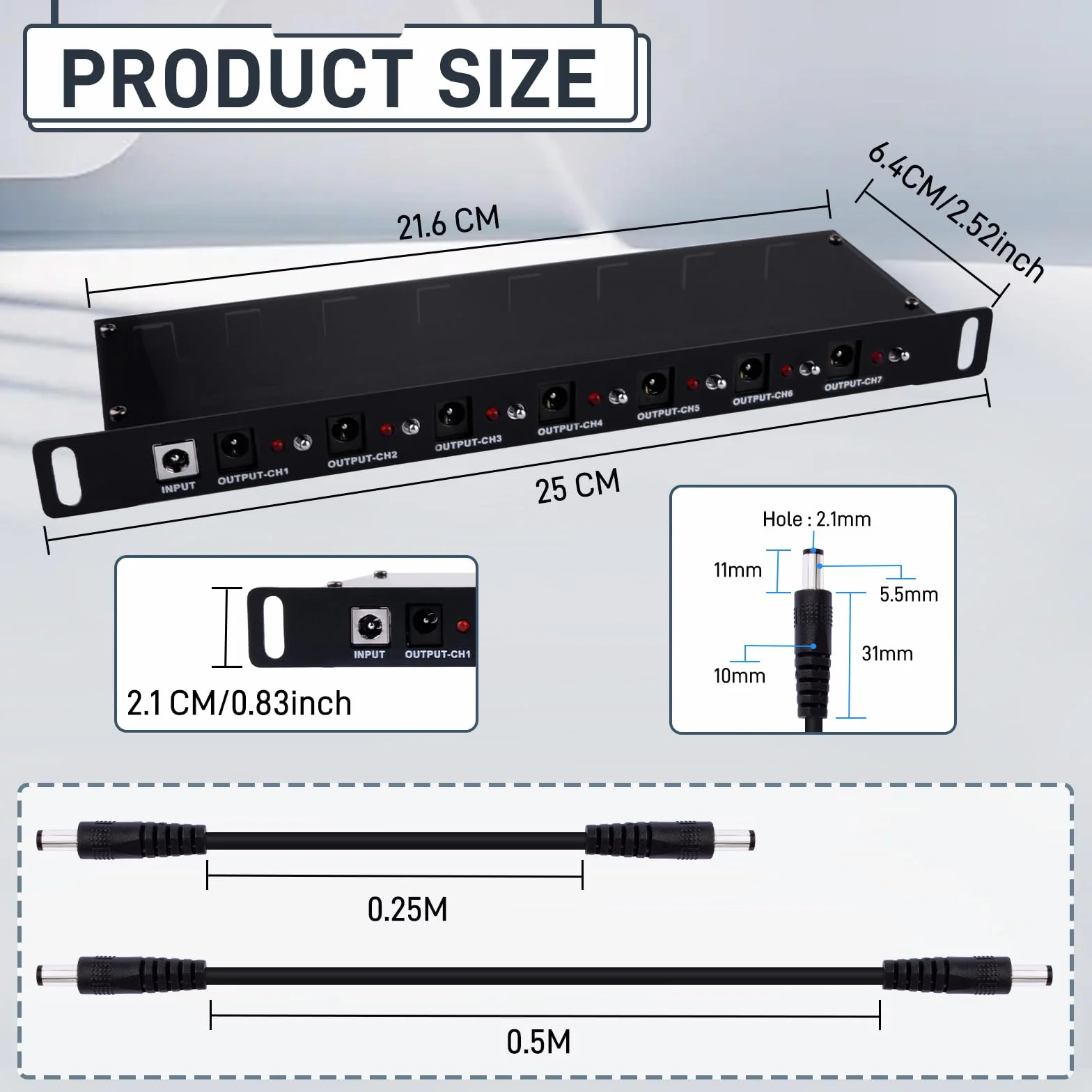GeeekPi 10-calowy rack PDU DC PDU Lite 7-CH 0.5U Rack-Mount Power Distribution Unit