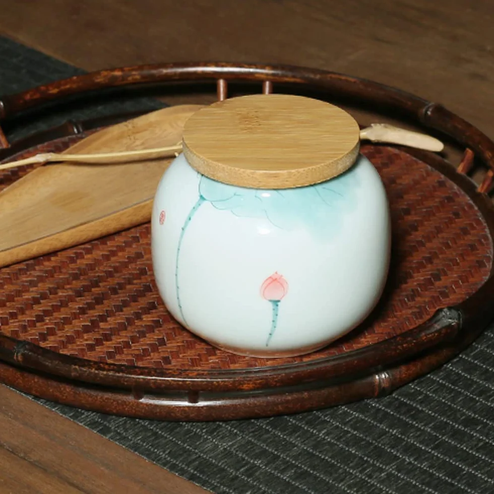 Kawa ceramiczna ceramiczna herbata słoik, zamknięte słoik do przechowywania słoik z fasolką kawy słoik 7,7 cm ręcznie malowany wzór zamknięty herbata ceramiczna herbata do przechowywania herbaty