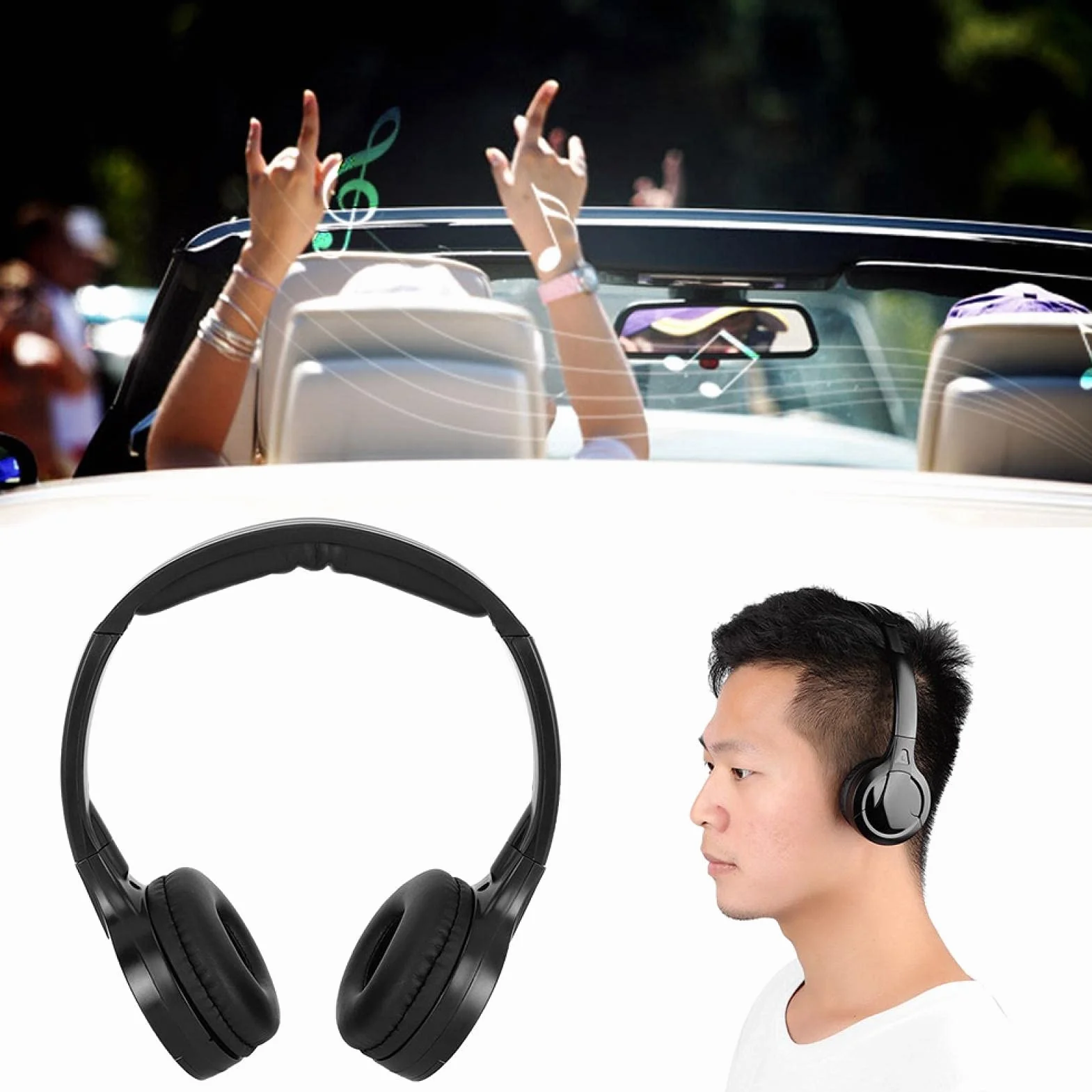 Qiilu Bezprzewodowe Słuchawki Samochodowe Stereo Audio na Podczerwień 2 Kanały do DVD