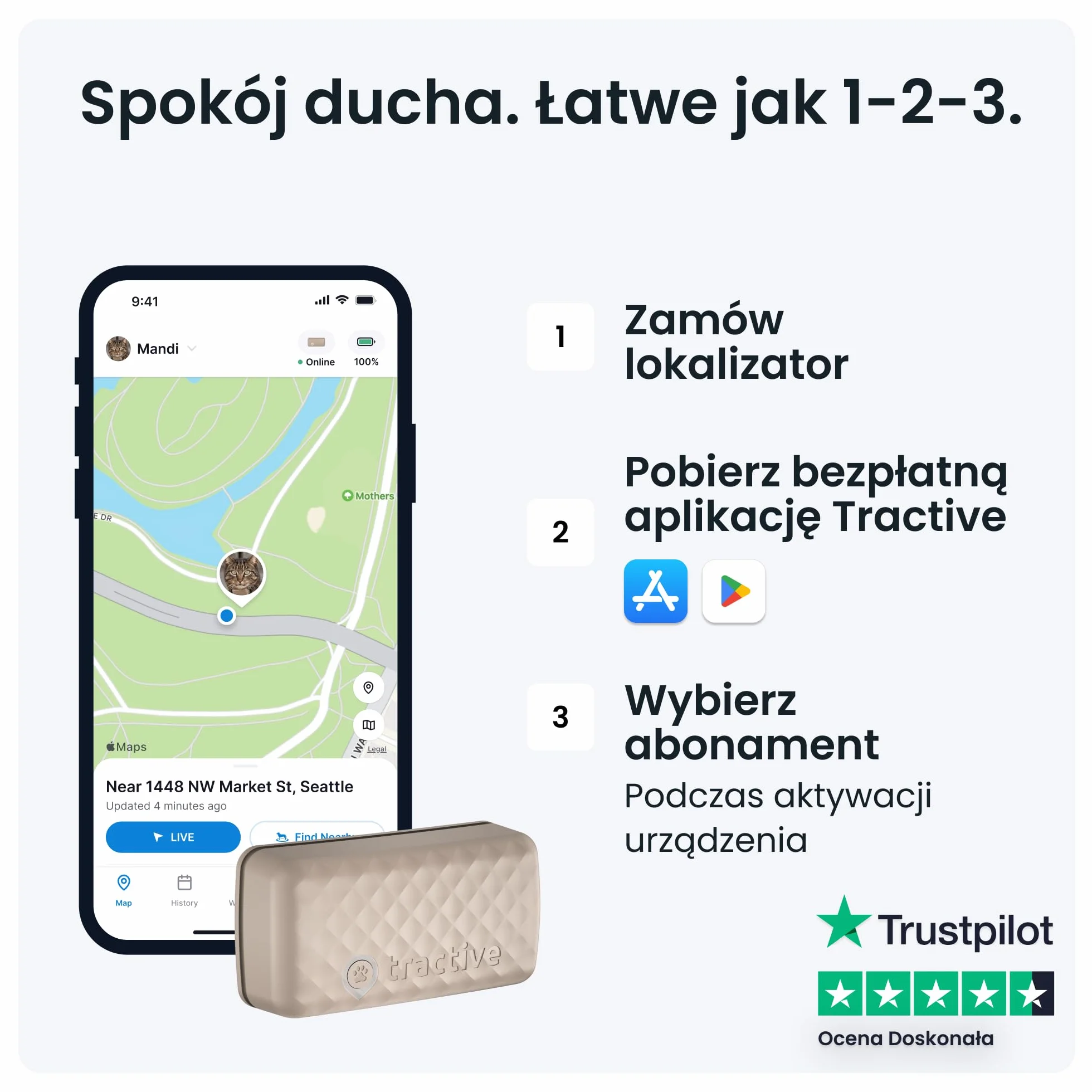 Tractive GPS Mini Lokalizator dla kota z obrożą