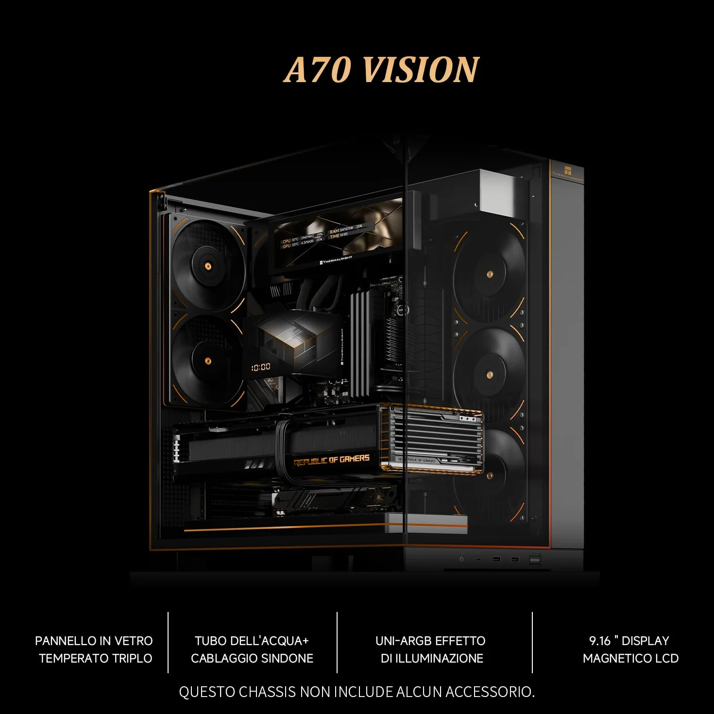 Thermalright TR A70 Vision obudowa gamingowa ATX, 8 gniazd wentylatorów, wyświetlacz LCD 9,16 cala