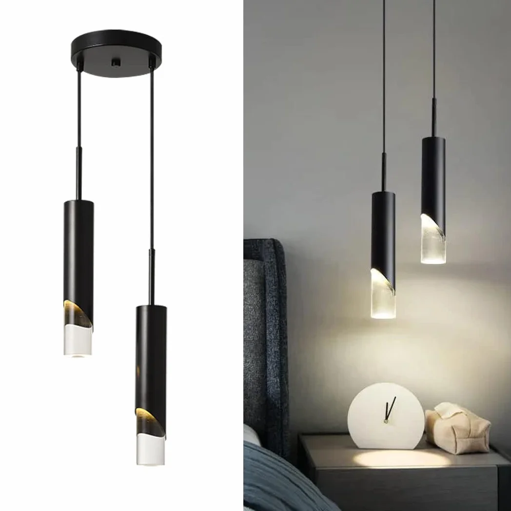 Nordyckie nowoczesne lampy wiszące minimalistyczne zawieszenie sufitowe Lampa wisząca z żyrandolem do kuchni salonu sypialni (Black 2-Light, białe światło)