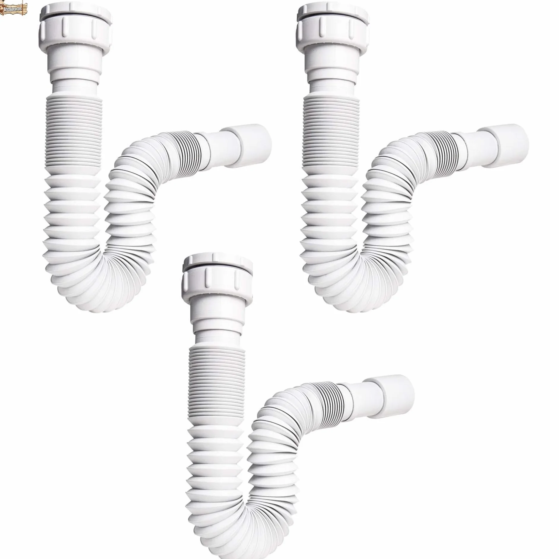 BricoLoco.com Elastyczny i rozszerzalny syfon spustowy. UNIWERSALNY 1-1/4" lub 1-1/2" i wyjście 32 lub 40 mm. Do umywalki, zlewu, bidetu, łazienki lub kuchni. Biały wąż spustowy. (3)