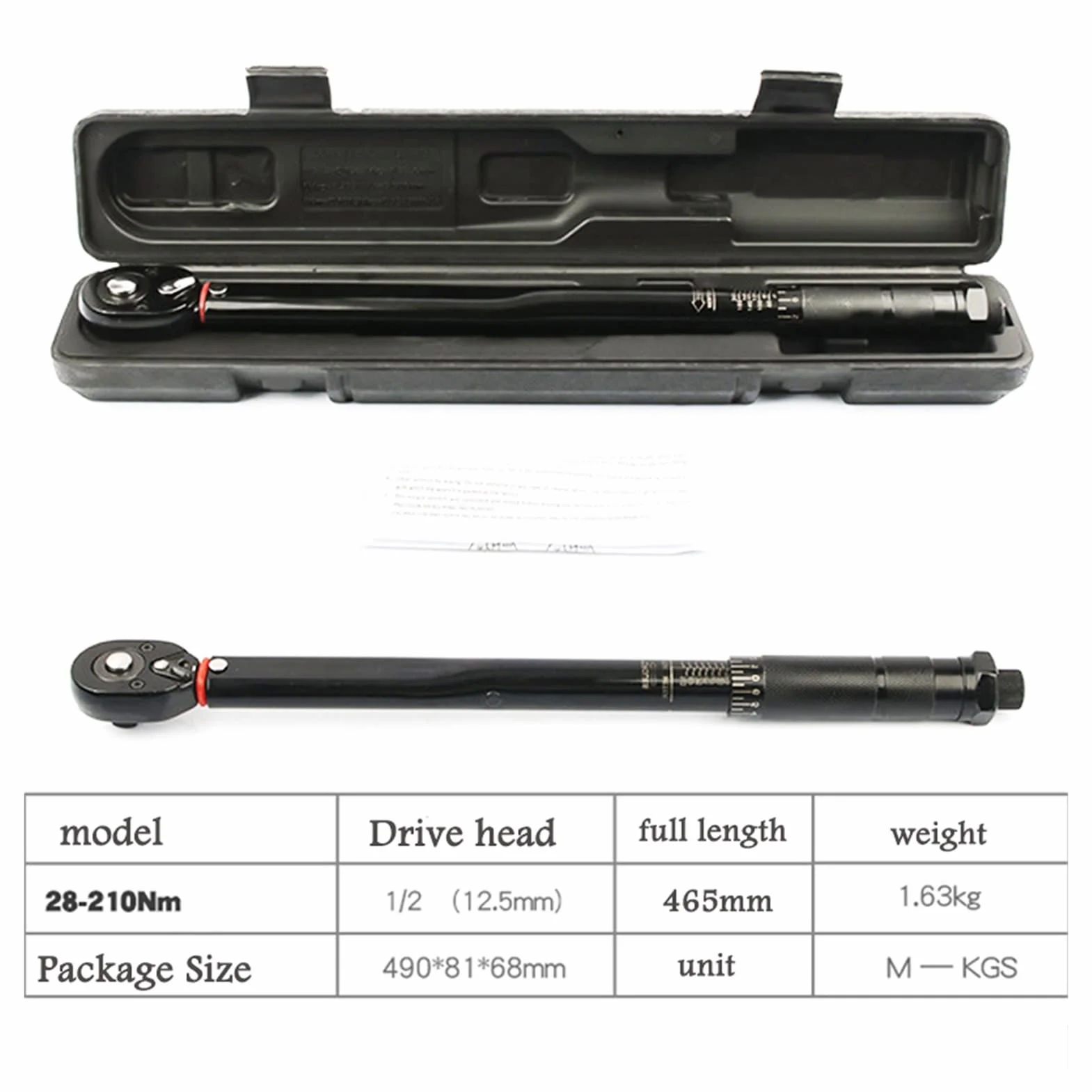 Cyfrowy klucz dynamometryczny 1/2 "Torque Preset Moment Drive Tool 28-210 Nm Pozytywny Negatywny Dwukierunkowy Spanner Auto Naprawa Narzędzia ręczne ze wskaźnikami LED o dokładności ±1%.