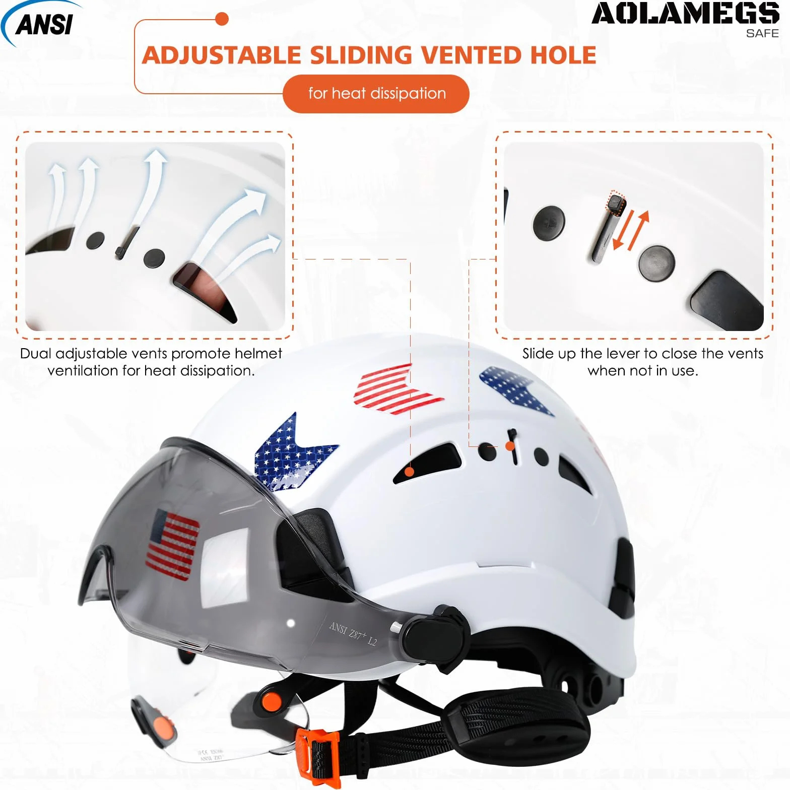 Cascos De Construccion Wentylowany kask ochronny z przezroczystym wizjerem, homologacja OSHA, z paskiem podbródkowym, 6-punktowe zawieszenie