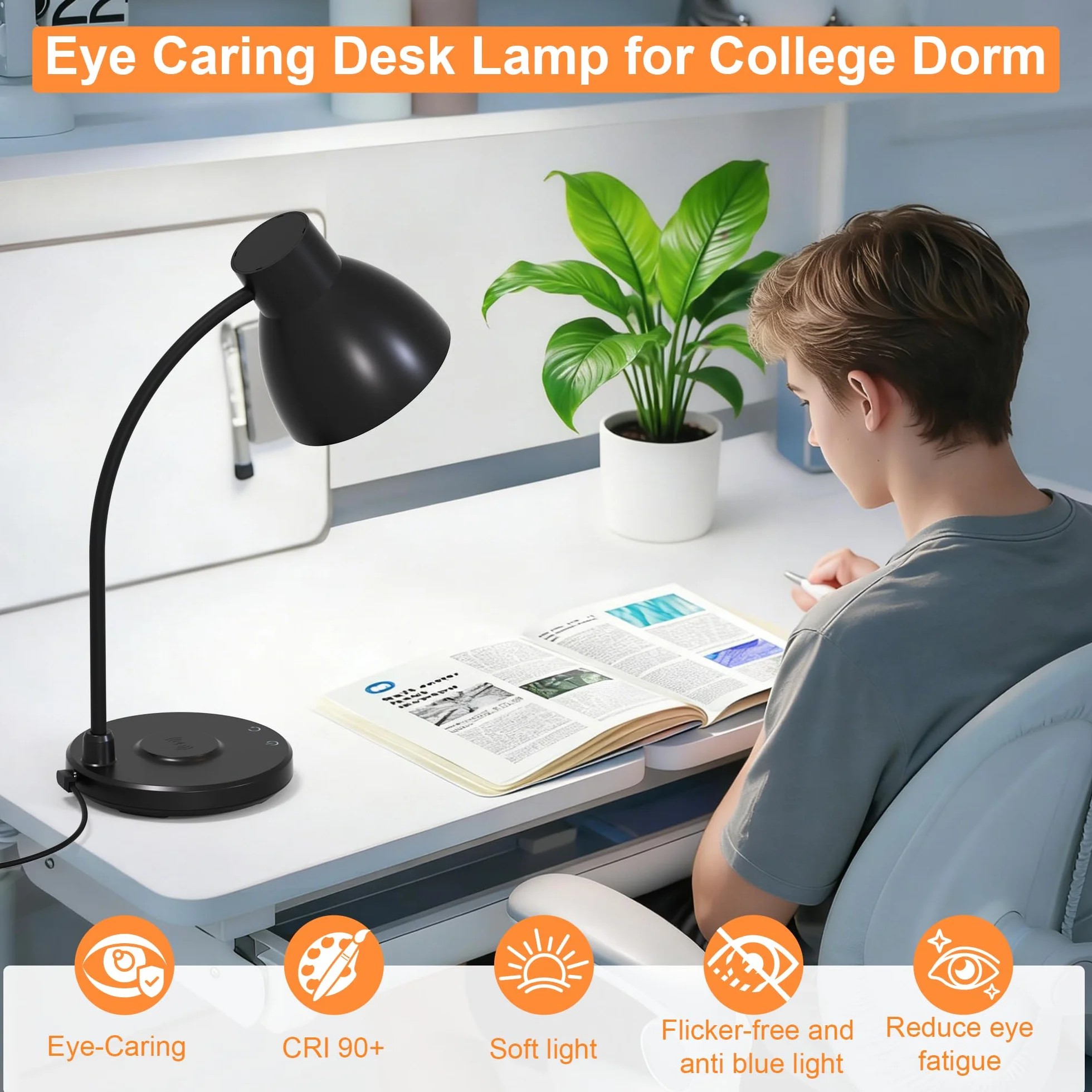 Lampy biurkowe do domowego biura – lampa biurkowa LED z bezprzewodową ładowarką, 3 tryby kolorów, możliwość ściemniania, troska o wzrok, lampka do czytania, mała elastyczna lampa stołowa do