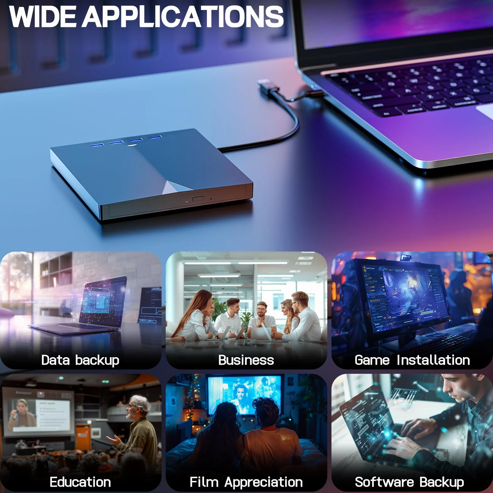 Przenośny odtwarzacz DVD CD USB 3.0 Typ C z gniazdem kart SD/TF do PC Laptop