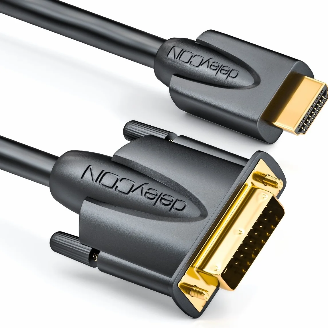 deleyCON 3,0m kabel HDMI na DVI - wtyk HDMI na wtyk DVI 24+1-1080p FULL HD HDTV 1920x1080 - pozłacane styki - projektor TV PC - Czarny