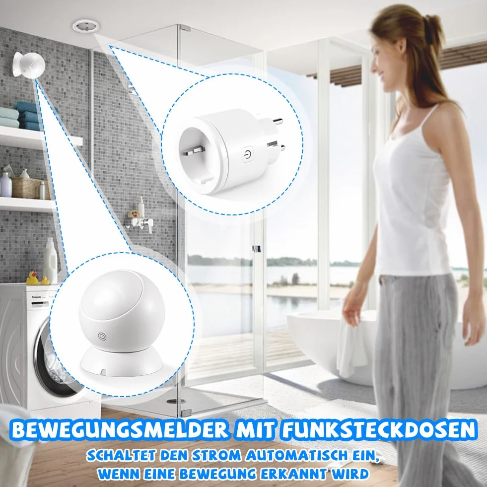 Joycabin Gniazdo z czujnikiem ruchu, bezprzewodowy czujnik ruchu PIR na podczerwień z timerem, automatyczne włączanie/wyłączanie lamp i urządzeń do użytku wewnątrz i na zewnątrz, pomieszczenia