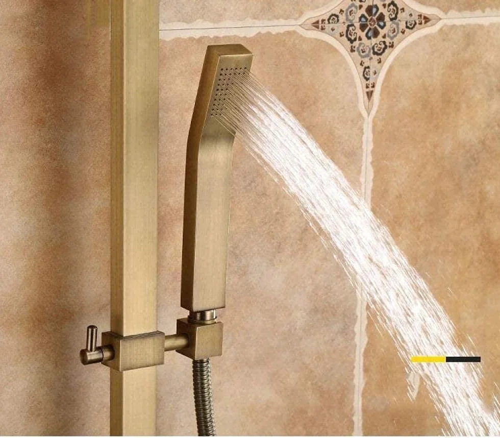 Zestaw prysznicowy Herzche Bathroom Retro Rainfall Shower System z szczotkowanego mosiądzu, bateria wannowa, ścienny termostatyczny zestaw prysznicowy z deszczownicą, dekor,
