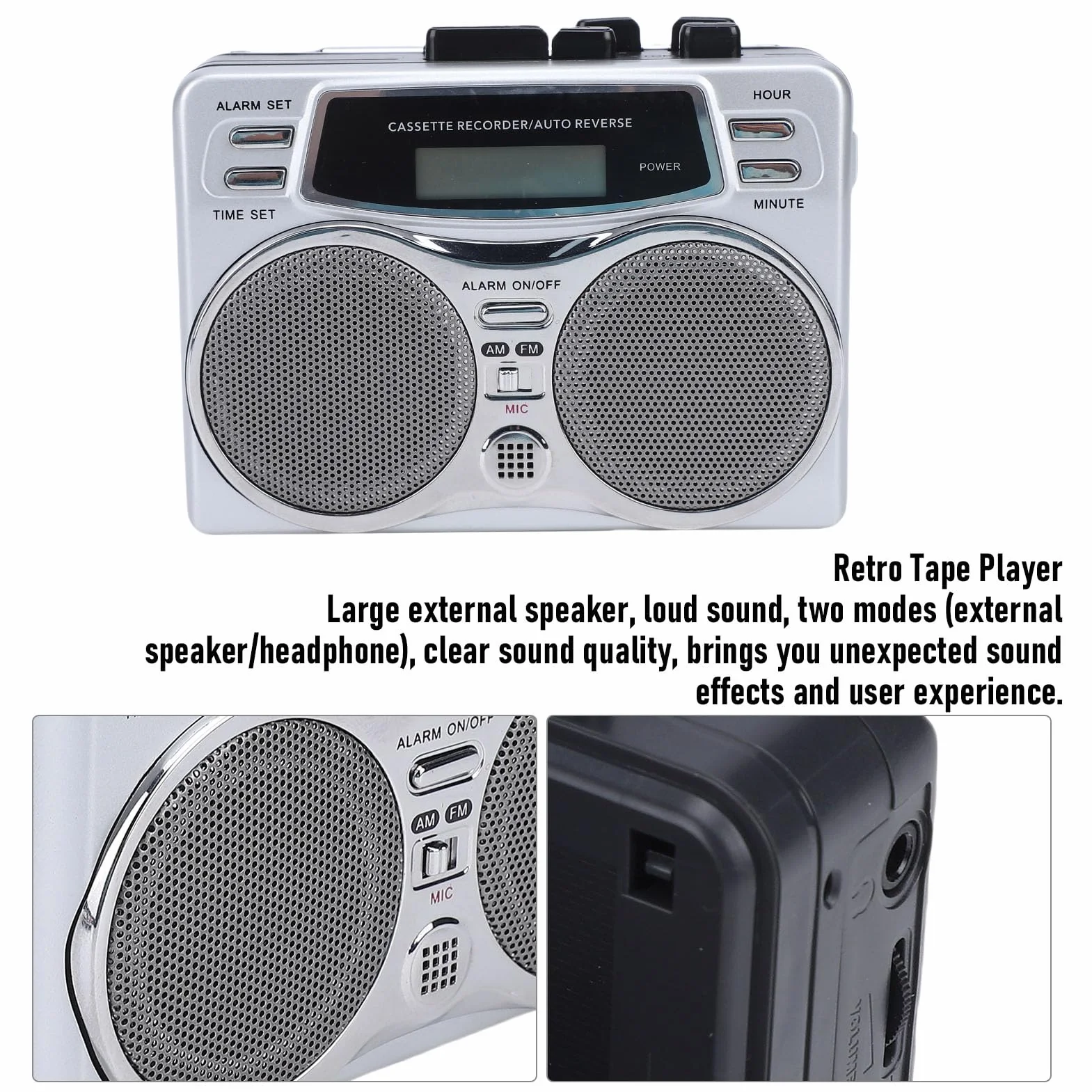 Bewinner Magnetofon Kasetowy Retro Radio AM FM z Wbudowanym Głośnikiem Nagrywanie