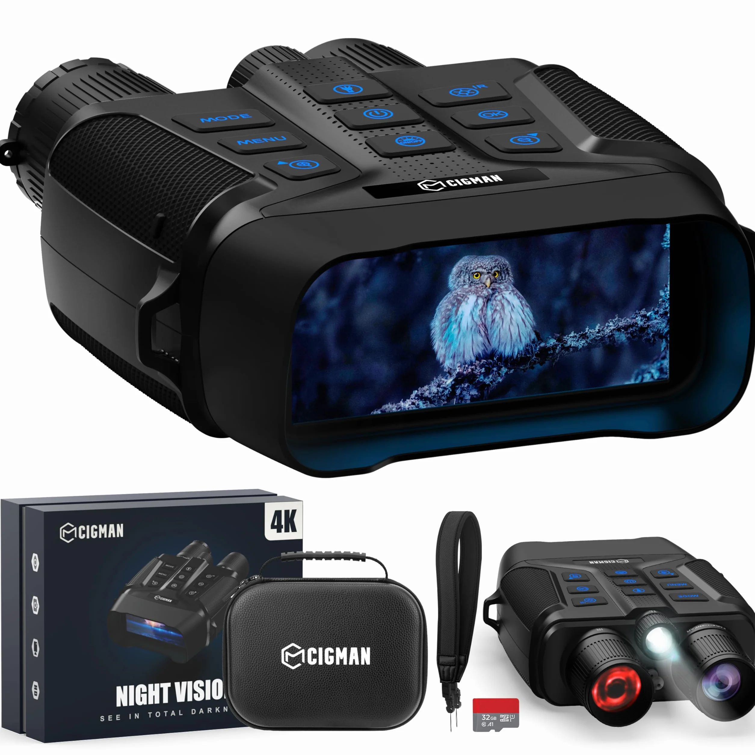 CIGMAN Gogle noktowizyjne 600 m HD 1080P 4" 5000 mAh lornetka na podczerwień f/1.0 5-krotny zoom cyfrowy