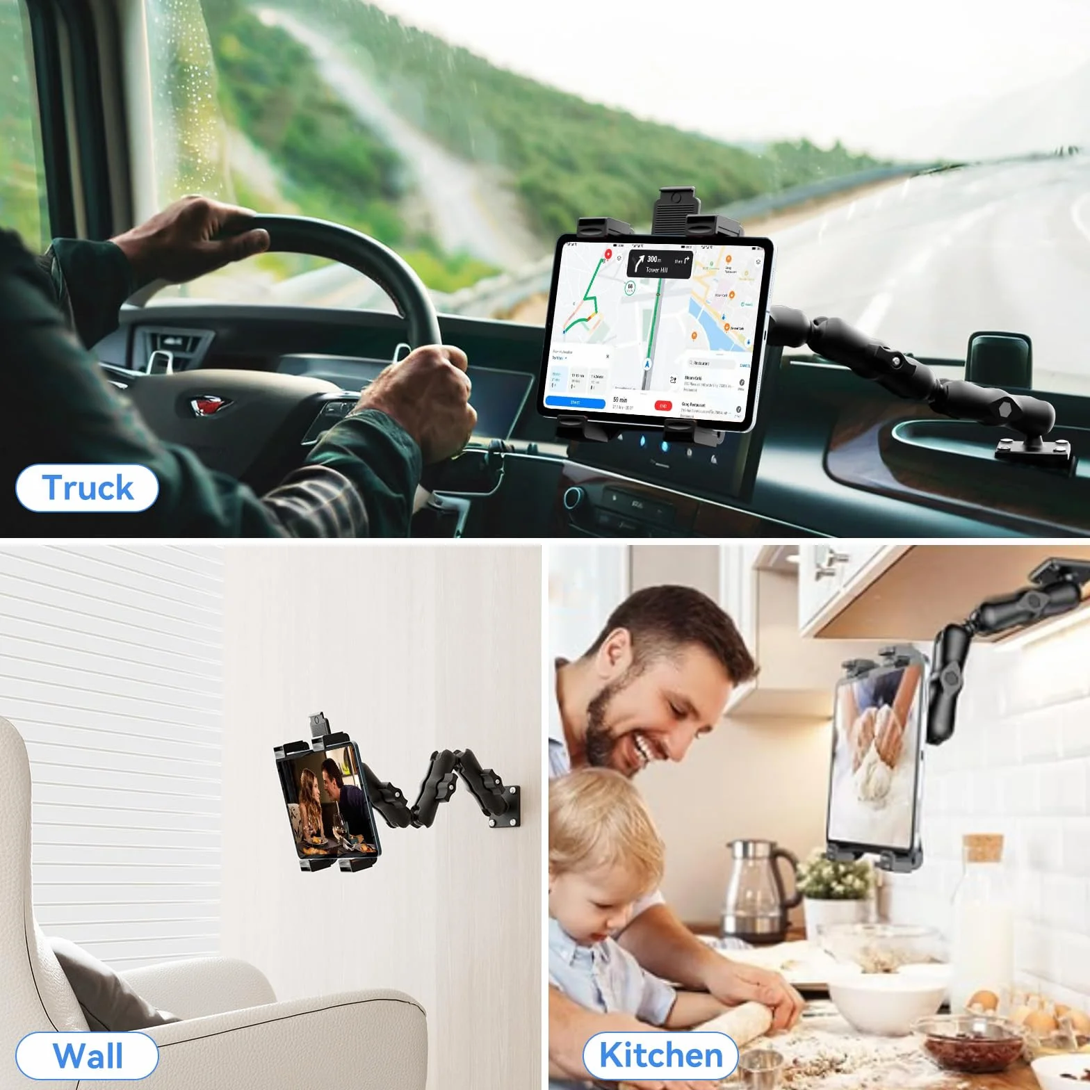 OHLPRO Uchwyt na Tablet do Samochodów Ciężarowych 360° Regulowany 3-Stopniowy 7"-11,5" iPad Samsung Tab Nexus
