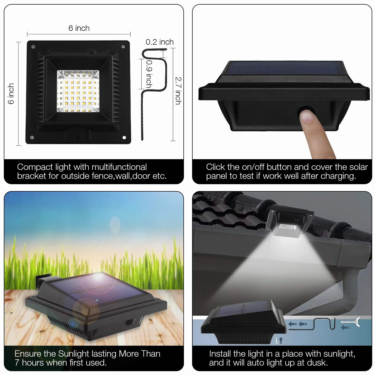 Solarna Lampa LED do Rynny Dachowej, do Użytku na Zewnątrz, 25 Diod LED, Automatyczne Włączanie/Wyłączanie, Kolor Czarny, Zimne Białe Światło (Zestaw 8 Szt.)