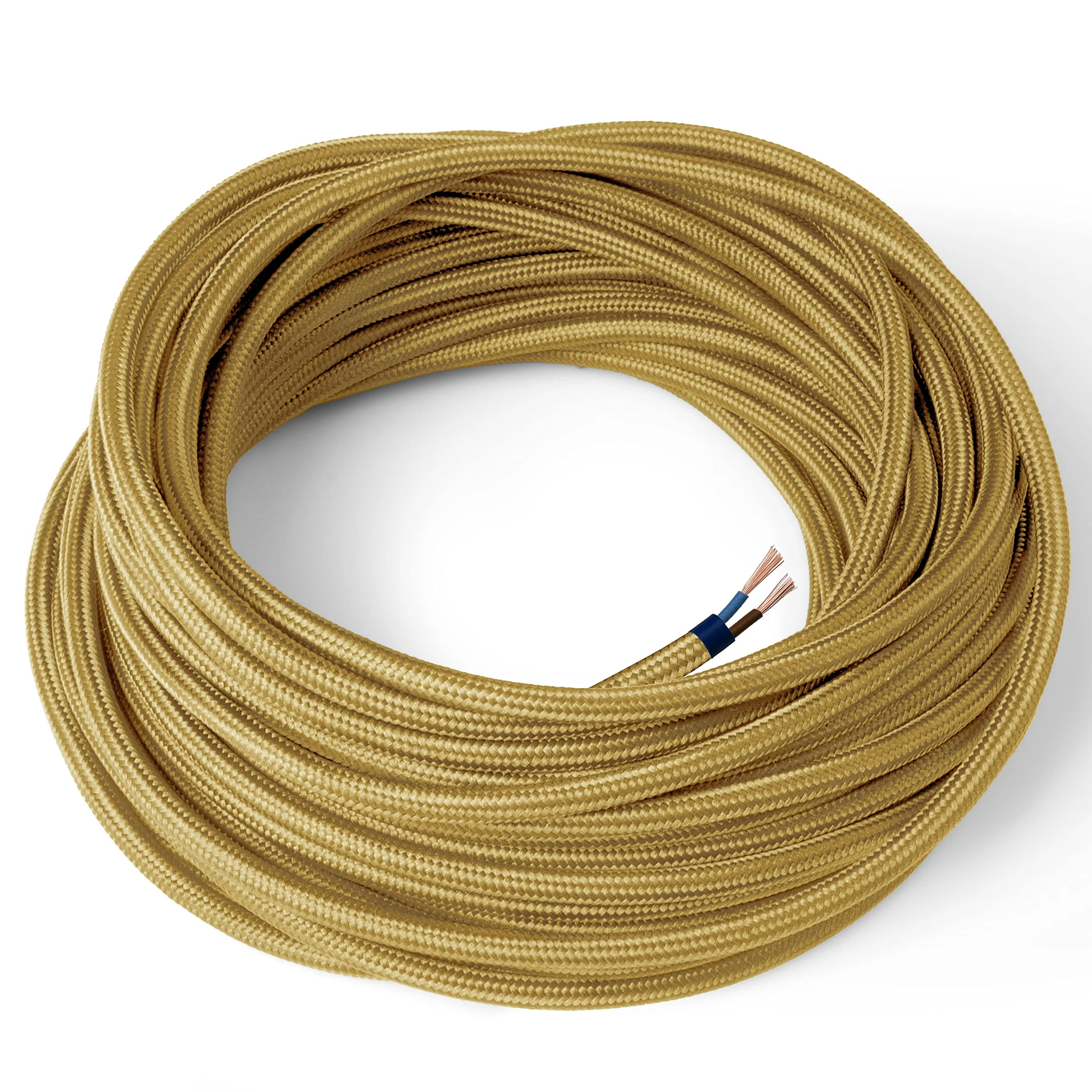 Amarcords - Kolorowy tekstylny kabel elektryczny Z?OTY, okr?g?y, jedwab, 50 metrów, z dwoma przewodami 2x0,75 - Pokryty kolorow? tkanin? vintage kabel do lamp, yrandoli, kinkietów i aba?urów