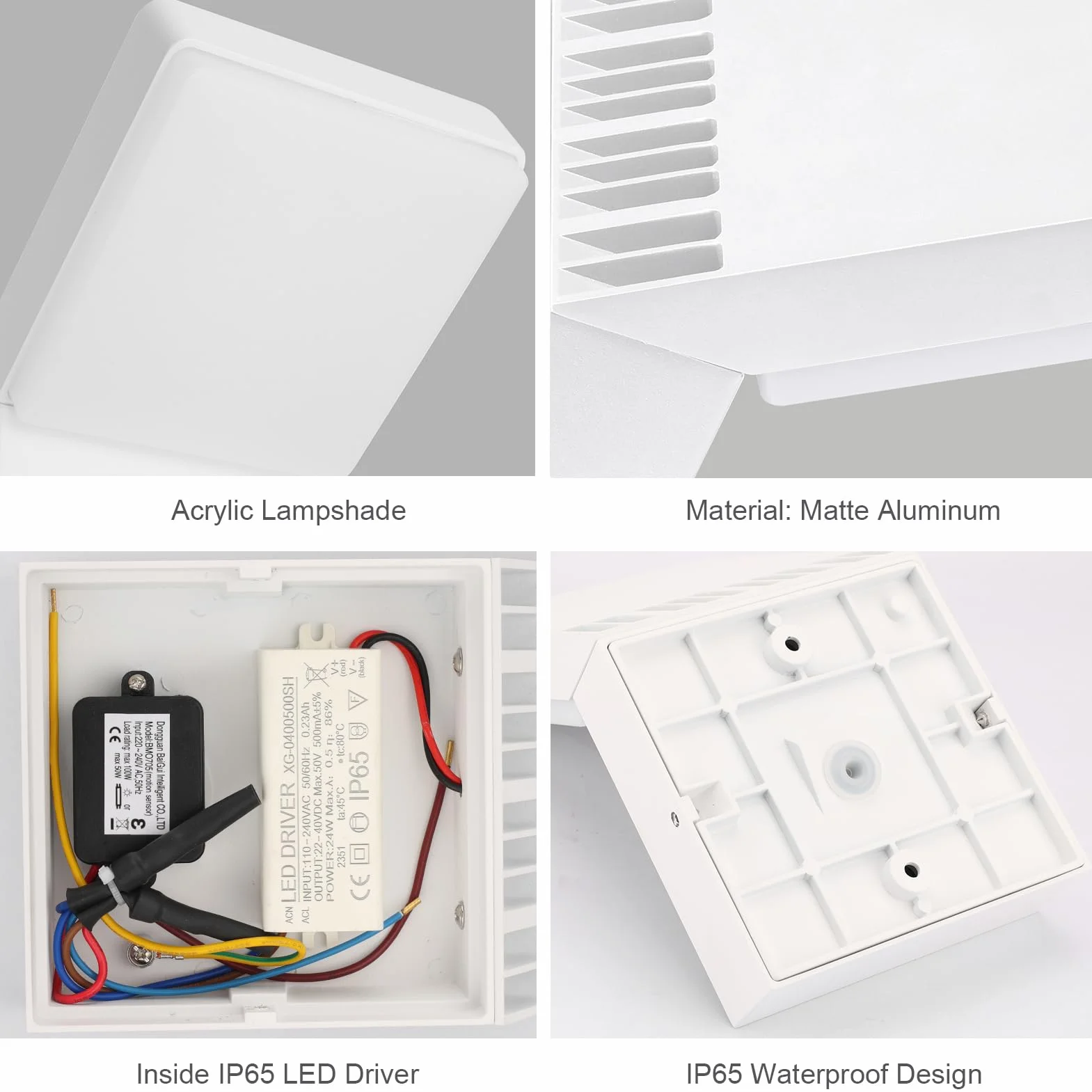 Klighten Kinkiet zewnętrzny LED z czujnikiem ruchu, 24W lampa zewnętrzna IP65, kinkiet do pomieszczeń wewnątrz i na zewnątrz, oświetlenie zewnętrzne dla korytarza, tarasu, wejścia, 1500 lumenów, biały