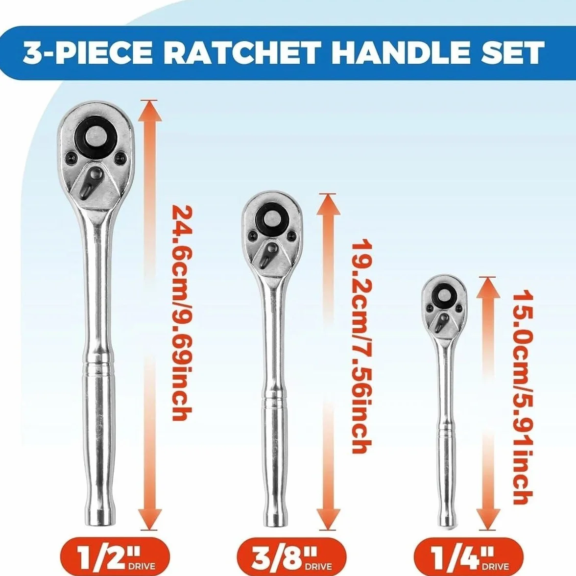 Telescopic Ratchet Zestaw grzechotek kluczy nasadowych 1/4" 3/8" 1/2" 24-zębowy, szybkozamykający, dwustronny klucz dynamometryczny(3-Piece)