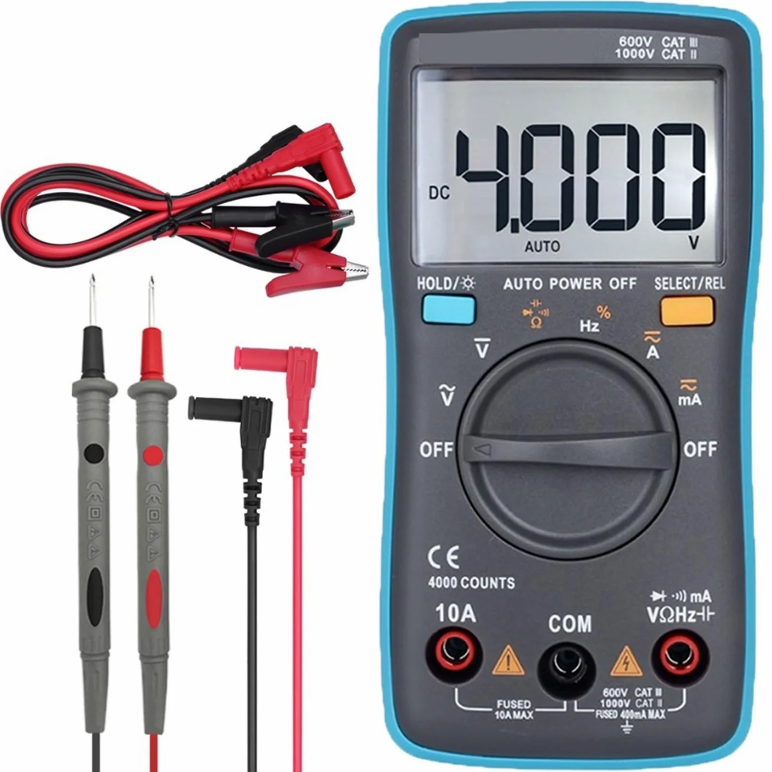 Multimetr cyfrowy ZT100 4000 Liczy napięcie DC/AC Pojemność Hz Dioda Ohm Tester Amperomierz Woltomierz Podświetlenie (ZT100 with T1101)