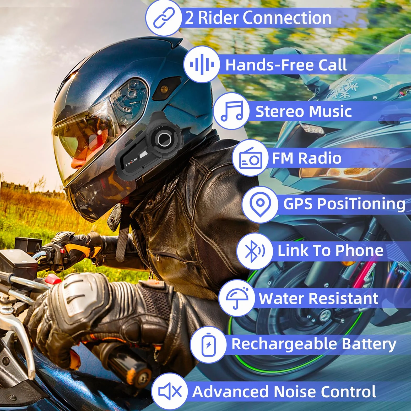 Kask motocyklowy S2 Intercom Bluetooth 5.1, wodoodporny, z ekranem przeciwsłonecznym, 2 sztuki