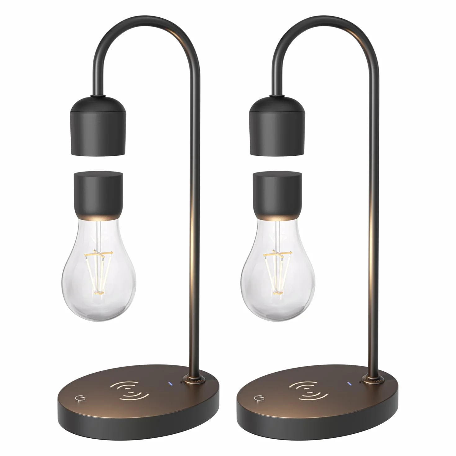 ledscom.de 2x magnetyczna, unosząca się w powietrzu lampa stołowa MAGNETO, czarna, oświetlenie dekoracyjne, oświetlenie nastrojowe