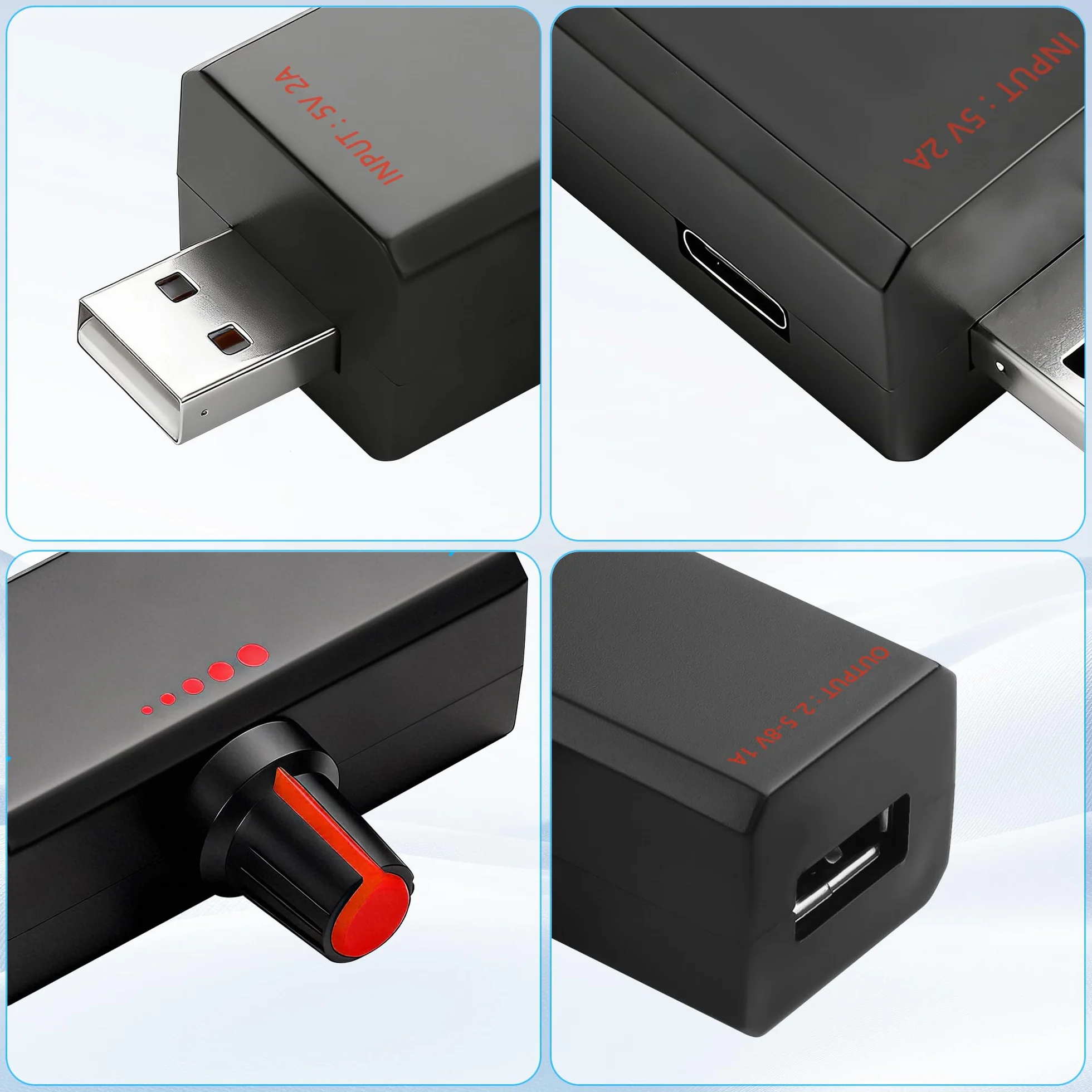 CERRXIAN Kontroler prędkości wentylatora USB 5V 2A regulowany przycisk podwójny port wejściowy USB A + typ C wyjście typ A 5W