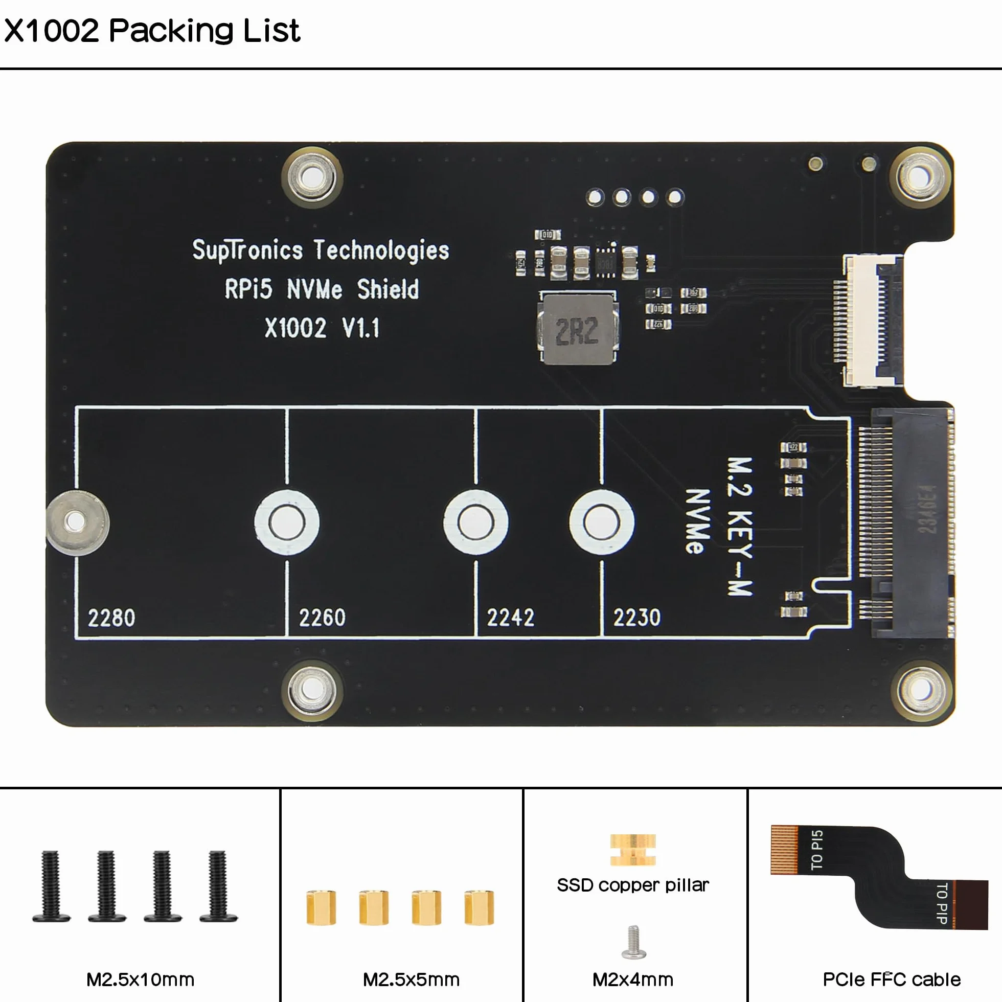 Geekworm X1002 M.2 NVMe SSD PCIe Peripheral Board for Raspberry Pi 5