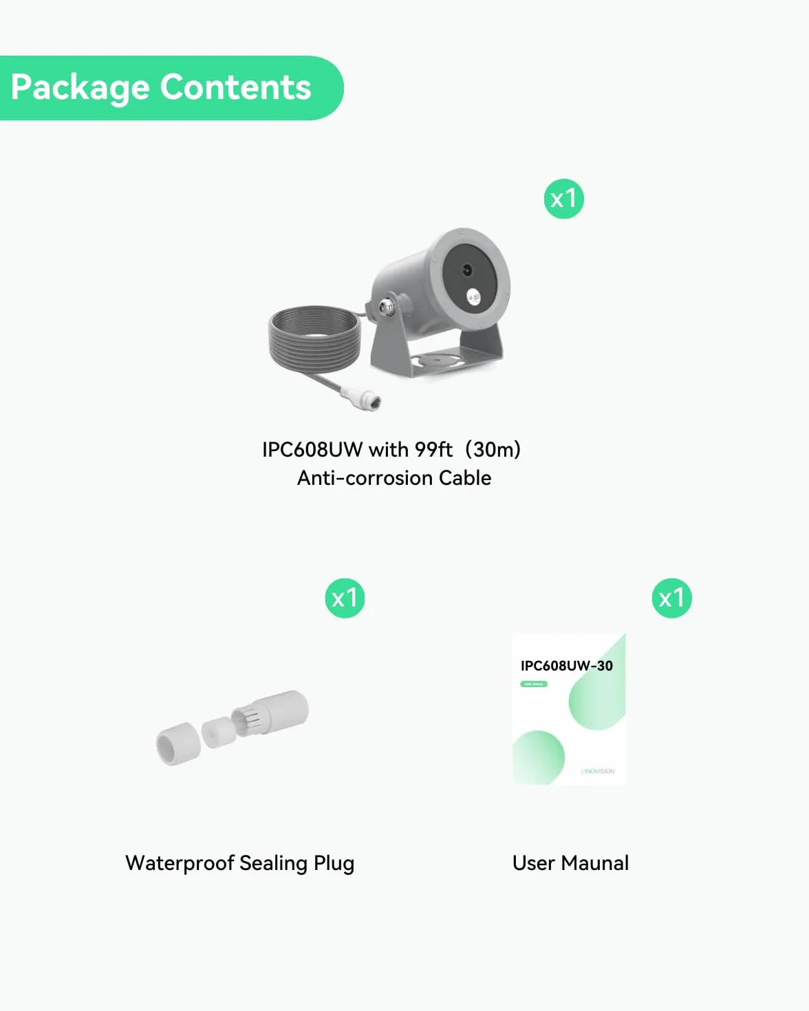 LINOVISION 4K Ultra HD kamera podwodna z powłoką antykorozyjną, POE, Web-GUI, aplikacja mobilna, kabel 30 m