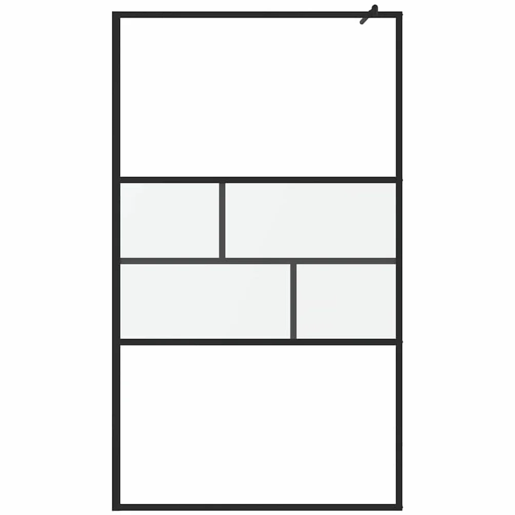 Ścianka prysznicowa Walk-in czarna ze szkła i aluminium, 115 x 195 x 0,5 cm, satynowane szkło ESG, przezroczyste wykończenie na górze i na dole, do łazienki i renowacji