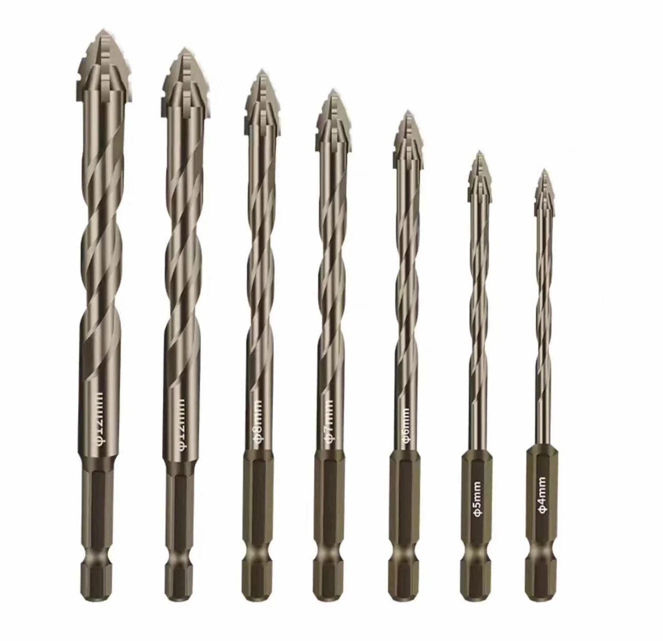 Wiertła kręte, wiertło do metalu, 10-częściowe wiertło mimośrodowe 4~12 mm z 4 krawędziami tnącymi, ząbkowane o czterech krawędziach z chwytem sześciokątnym 1/4 cala, ceramika, drewno(12mm)