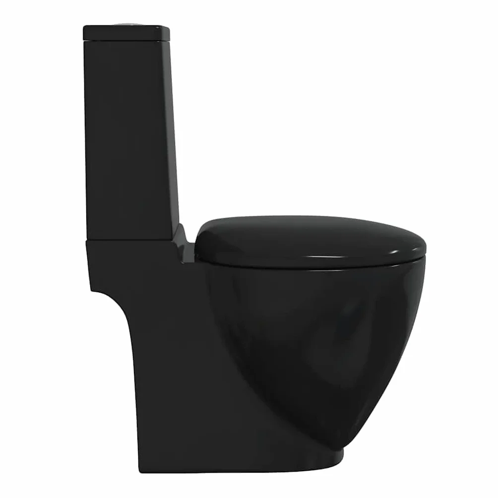 HUAKEHOM Ceramiczna toaleta, łazienka, toaleta, umywalka, poziomy, podwójny odpływ, kolor czarny